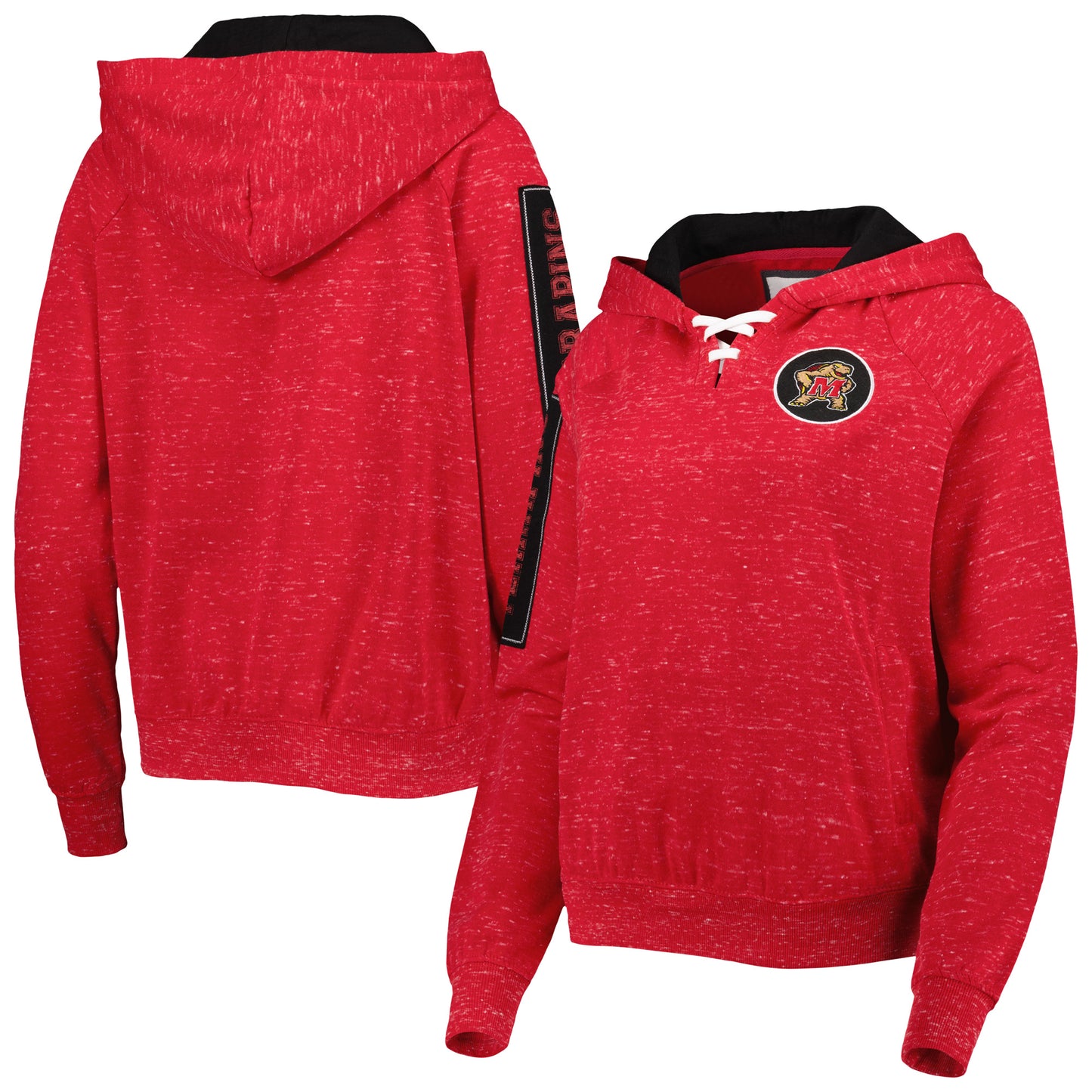 Women's Colosseum Red Maryland Terrapins The Devil Speckle Lace-Placket Raglan Pullover Hoodie