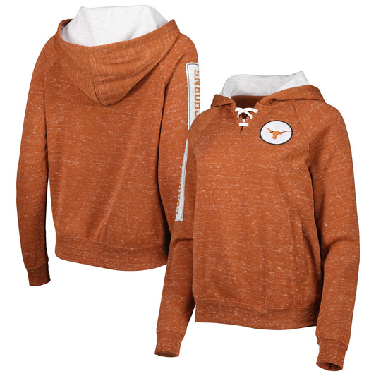 Women's Colosseum Texas Orange Texas Longhorns The Devil Speckle Lace-Placket Raglan Pullover Hoodie