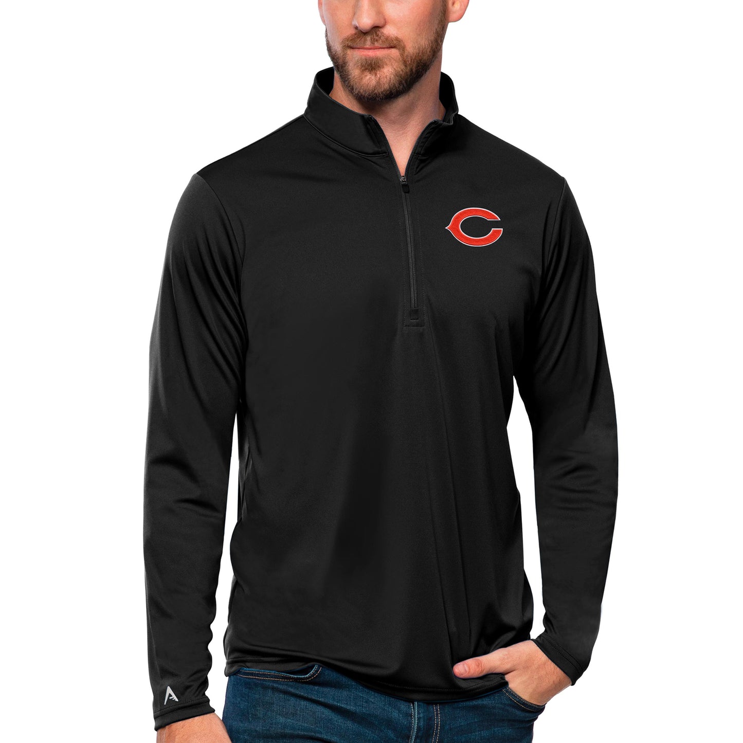 Men's Antigua Black Chicago Bears Tribute Quarter-Zip Lightweight Pullover Top
