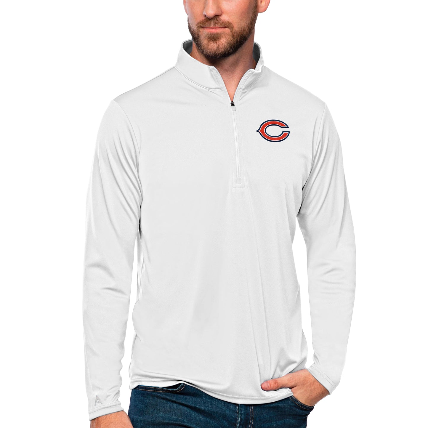 Men's Antigua White Chicago Bears Tribute Quarter-Zip Lightweight Pullover Top