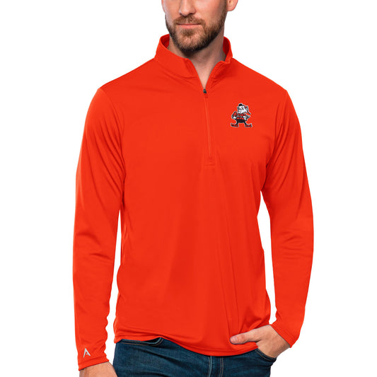 Men's Antigua Orange Cleveland Browns Tribute Quarter-Zip Lightweight Pullover Top
