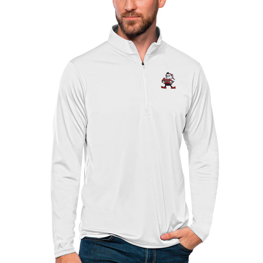 Men's Antigua White Cleveland Browns Tribute Quarter-Zip Lightweight Pullover Top