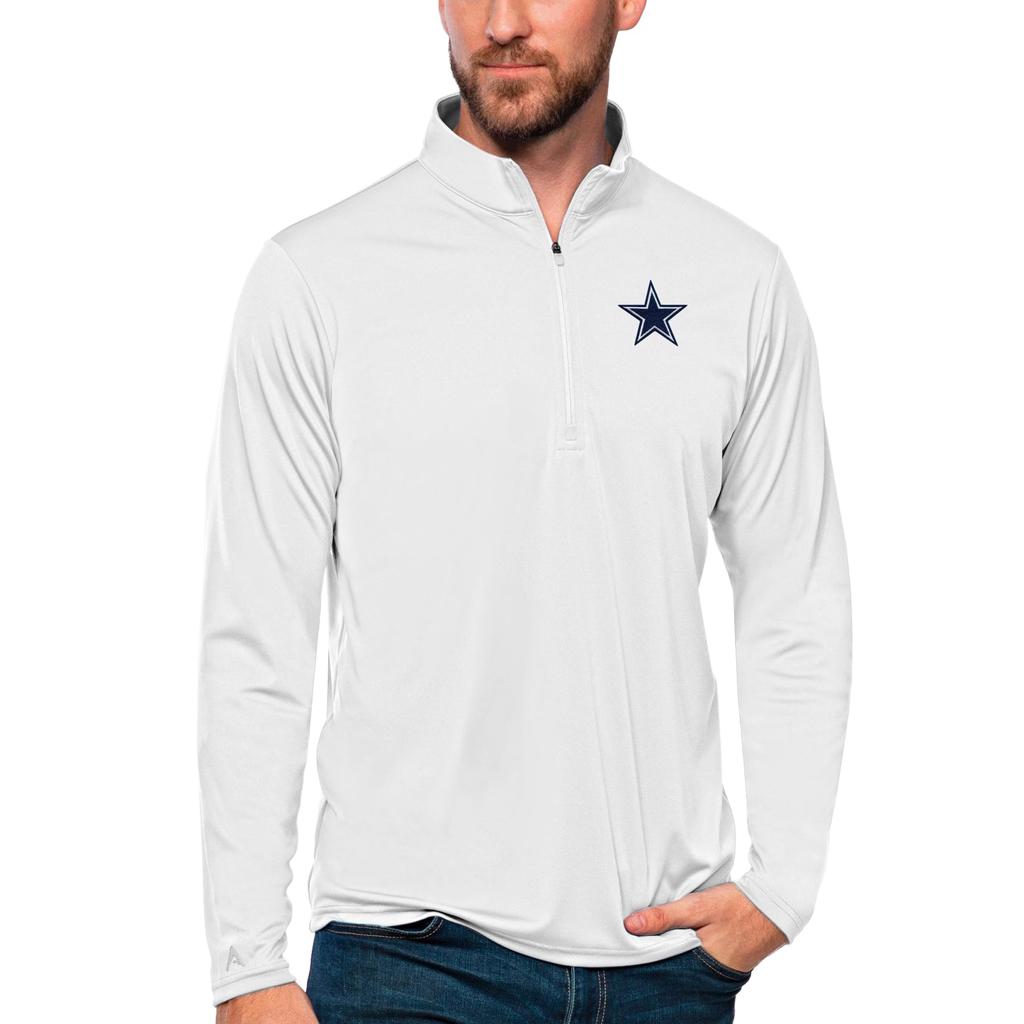 Men's Antigua White Dallas Cowboys Tribute Quarter-Zip Lightweight Pullover Top