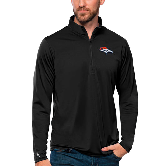 Men's Antigua Black Denver Broncos Tribute Quarter-Zip Lightweight Pullover Top