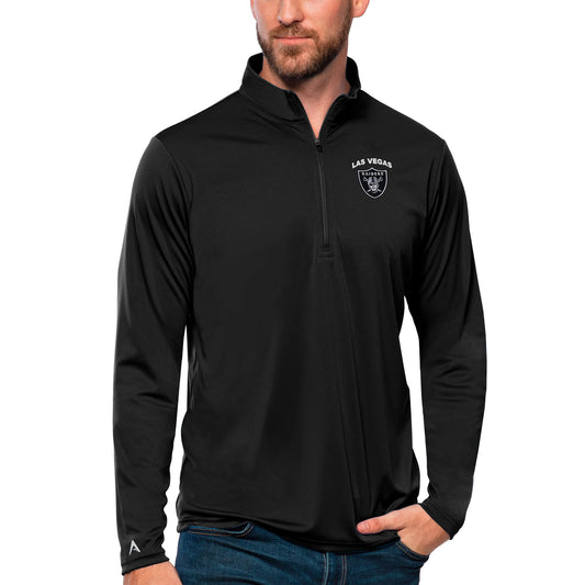 Men's Antigua Black Las Vegas Raiders Tribute Quarter-Zip Lightweight Pullover Top