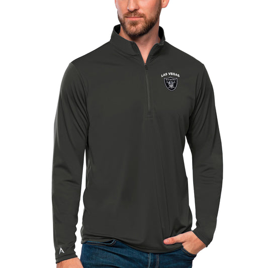 Men's Antigua Charcoal Las Vegas Raiders Tribute Quarter-Zip Lightweight Pullover Top