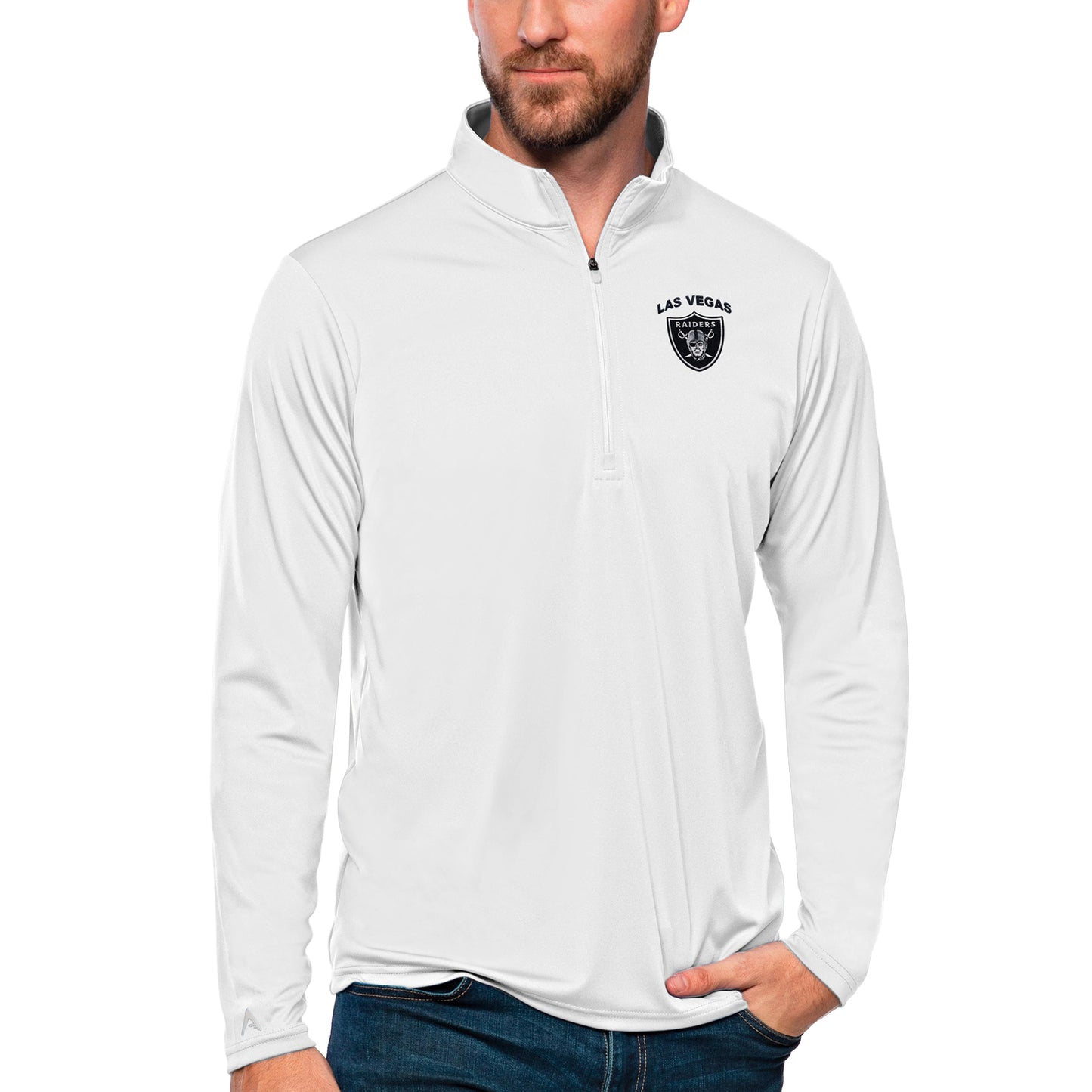 Men's Antigua White Las Vegas Raiders Tribute Quarter-Zip Lightweight Pullover Top