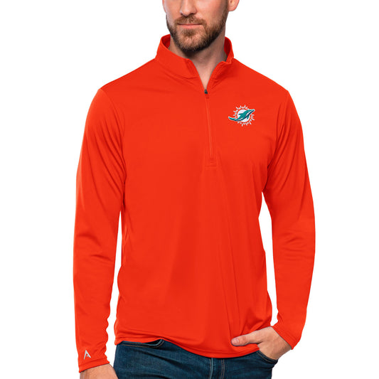 Men's Antigua Orange Miami Dolphins Tribute Quarter-Zip Lightweight Pullover Top