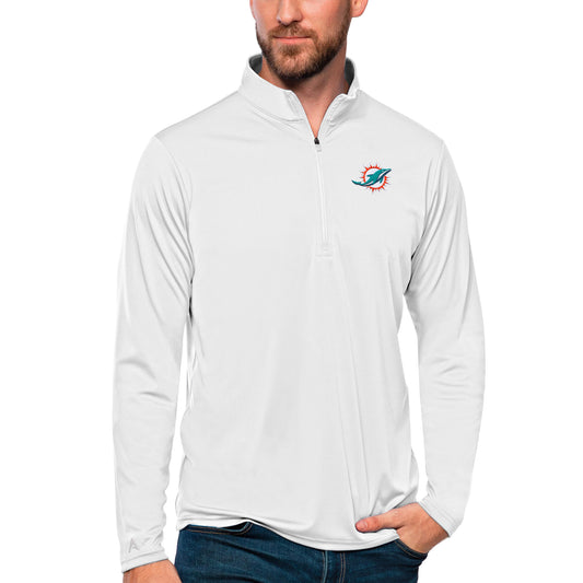 Men's Antigua White Miami Dolphins Tribute Quarter-Zip Lightweight Pullover Top