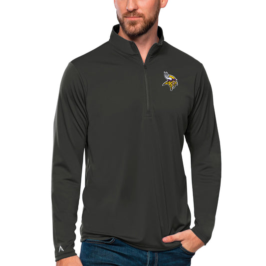 Men's Antigua Charcoal Minnesota Vikings Tribute Quarter-Zip Lightweight Pullover Top