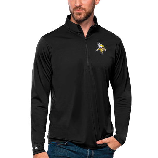 Men's Antigua Black Minnesota Vikings Tribute Quarter-Zip Lightweight Pullover Top