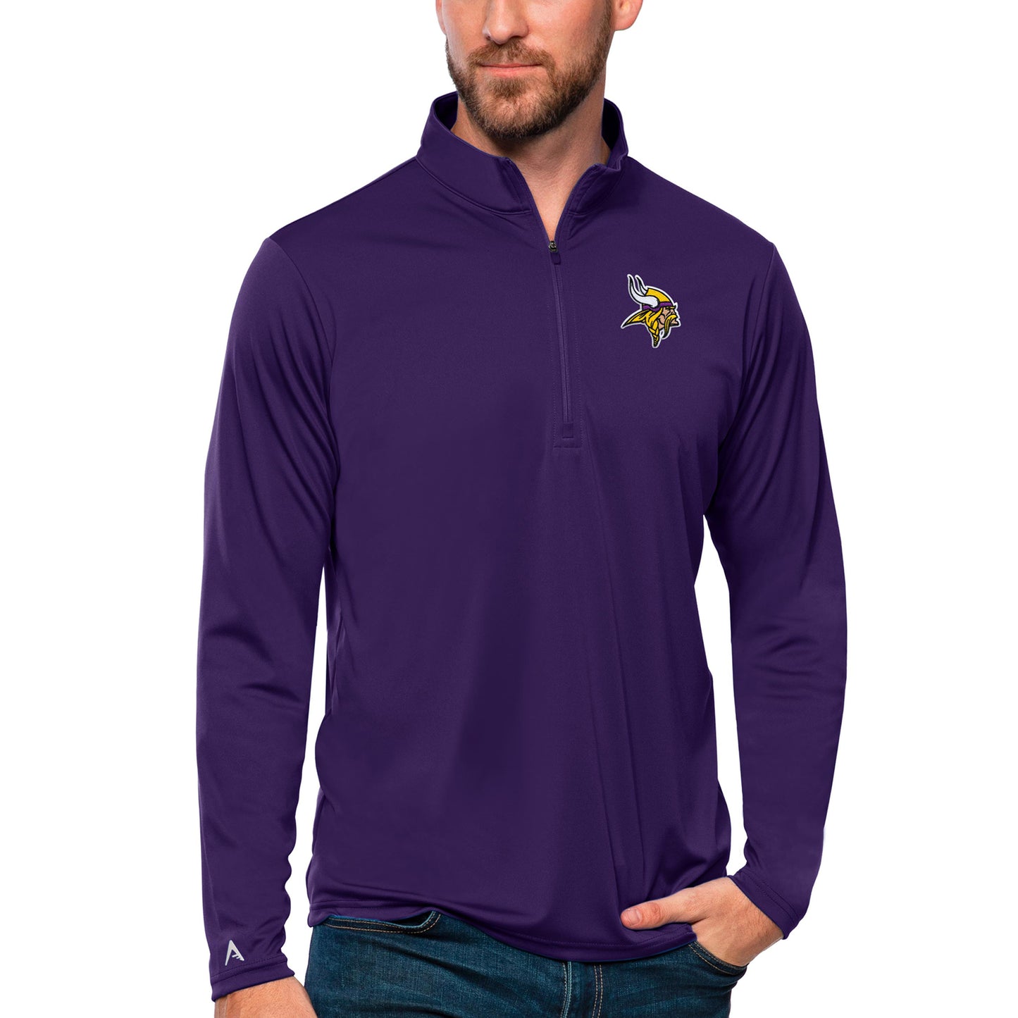 Men's Antigua Purple Minnesota Vikings Tribute Quarter-Zip Lightweight Pullover Top