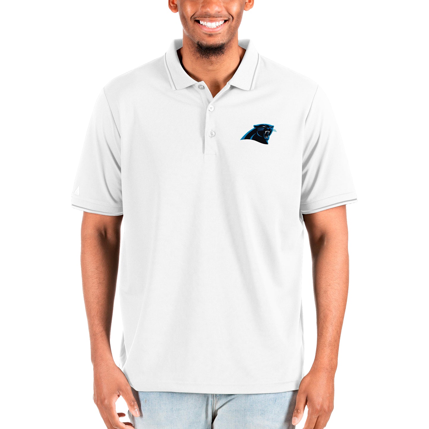 Men's Antigua White Carolina Panthers Big & Tall Affluent Polo