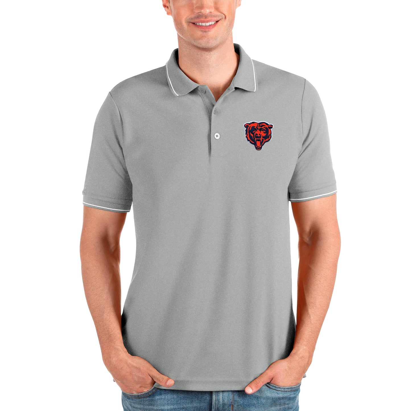 Men's Antigua Heathered Gray Chicago Bears Affluent Polo