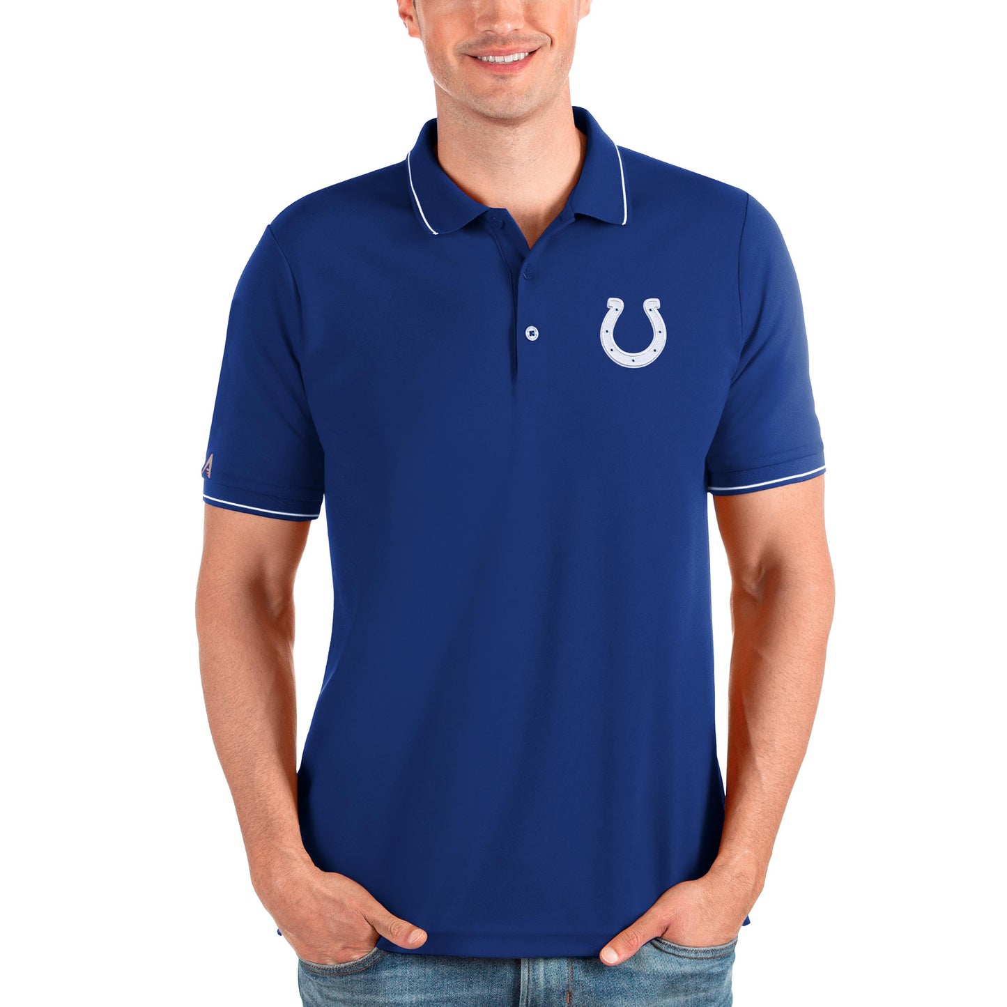 Men's Antigua Royal Indianapolis Colts Affluent Polo