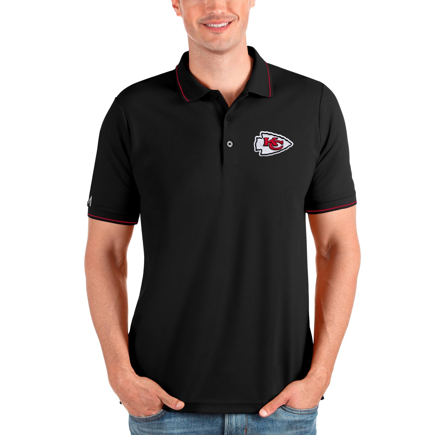 Men's Antigua Black Kansas City Chiefs Affluent Polo