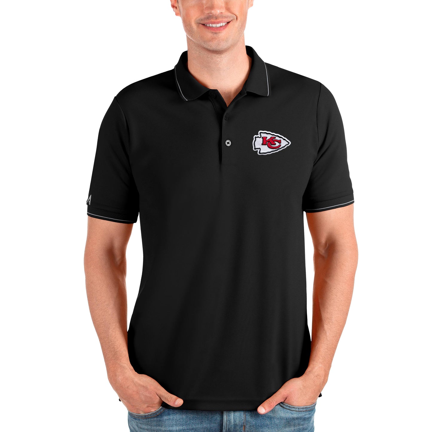 Men's Antigua Black Kansas City Chiefs Affluent Polo