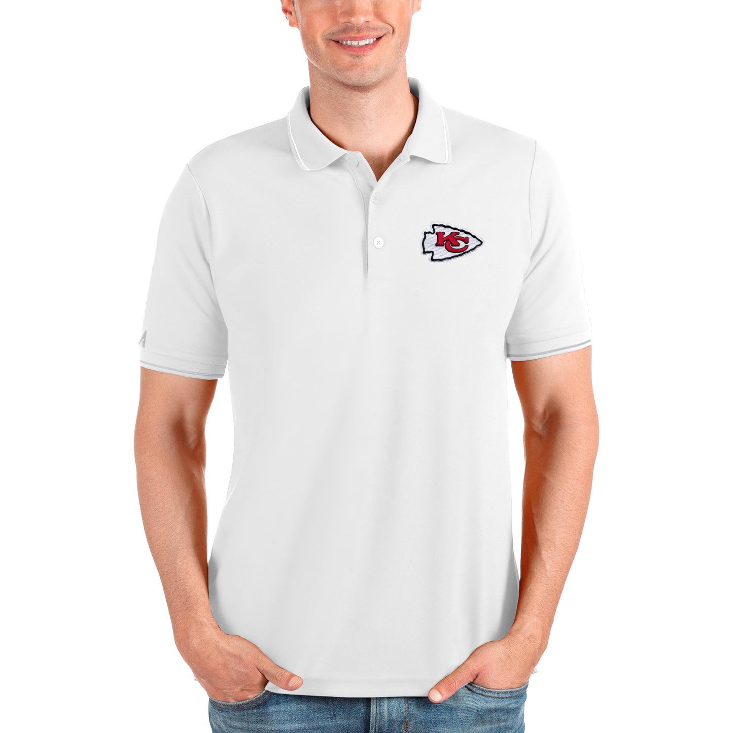 Men's Antigua White Kansas City Chiefs Affluent Polo