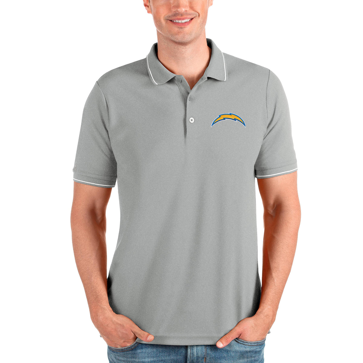 Men's Antigua Heathered Gray Los Angeles Chargers Affluent Polo