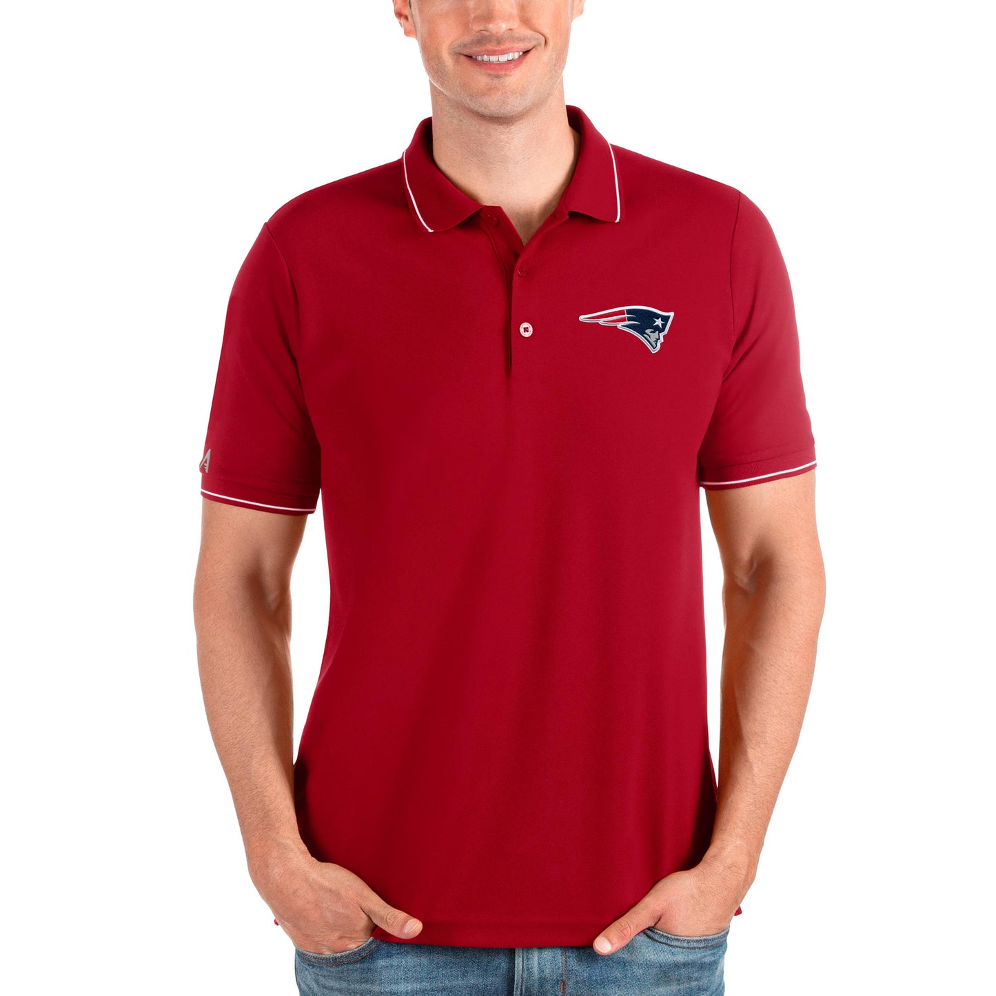 Men's Antigua Red New England Patriots Affluent Polo