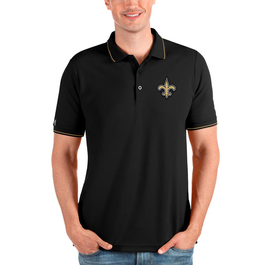 Men's Antigua Black New Orleans Saints Affluent Polo