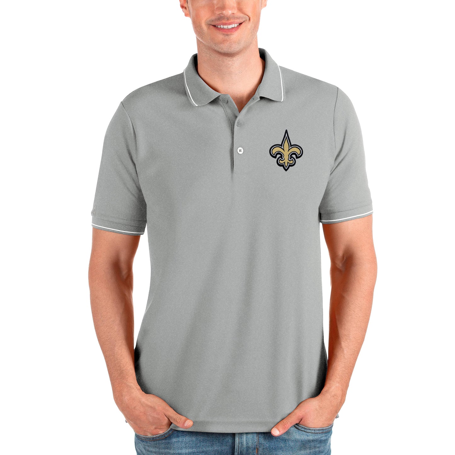 Men's Antigua Heathered Gray New Orleans Saints Affluent Polo