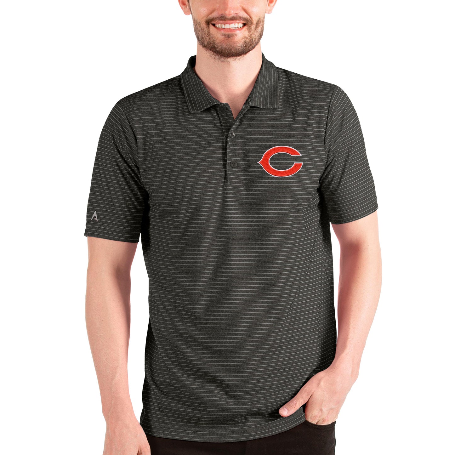 Men's Antigua Heathered Black/Silver Chicago Bears Esteem Polo