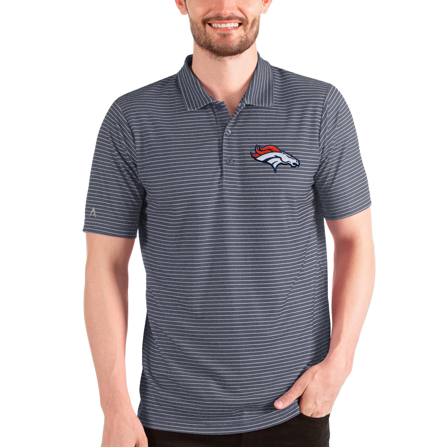 Men's Antigua Heathered Navy/White Denver Broncos Esteem Polo