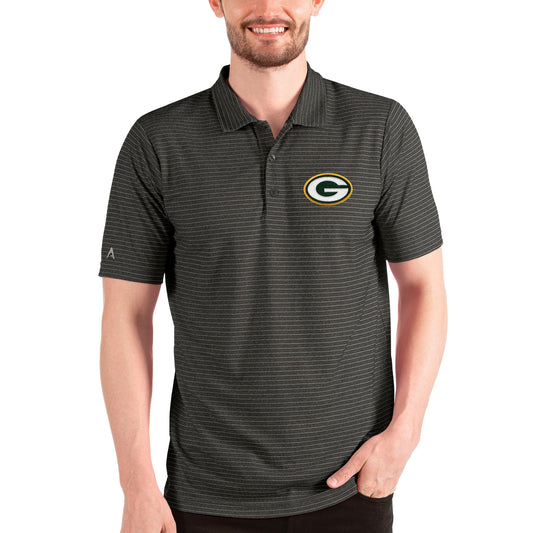 Men's Antigua Heathered Black/Silver Green Bay Packers Esteem Polo