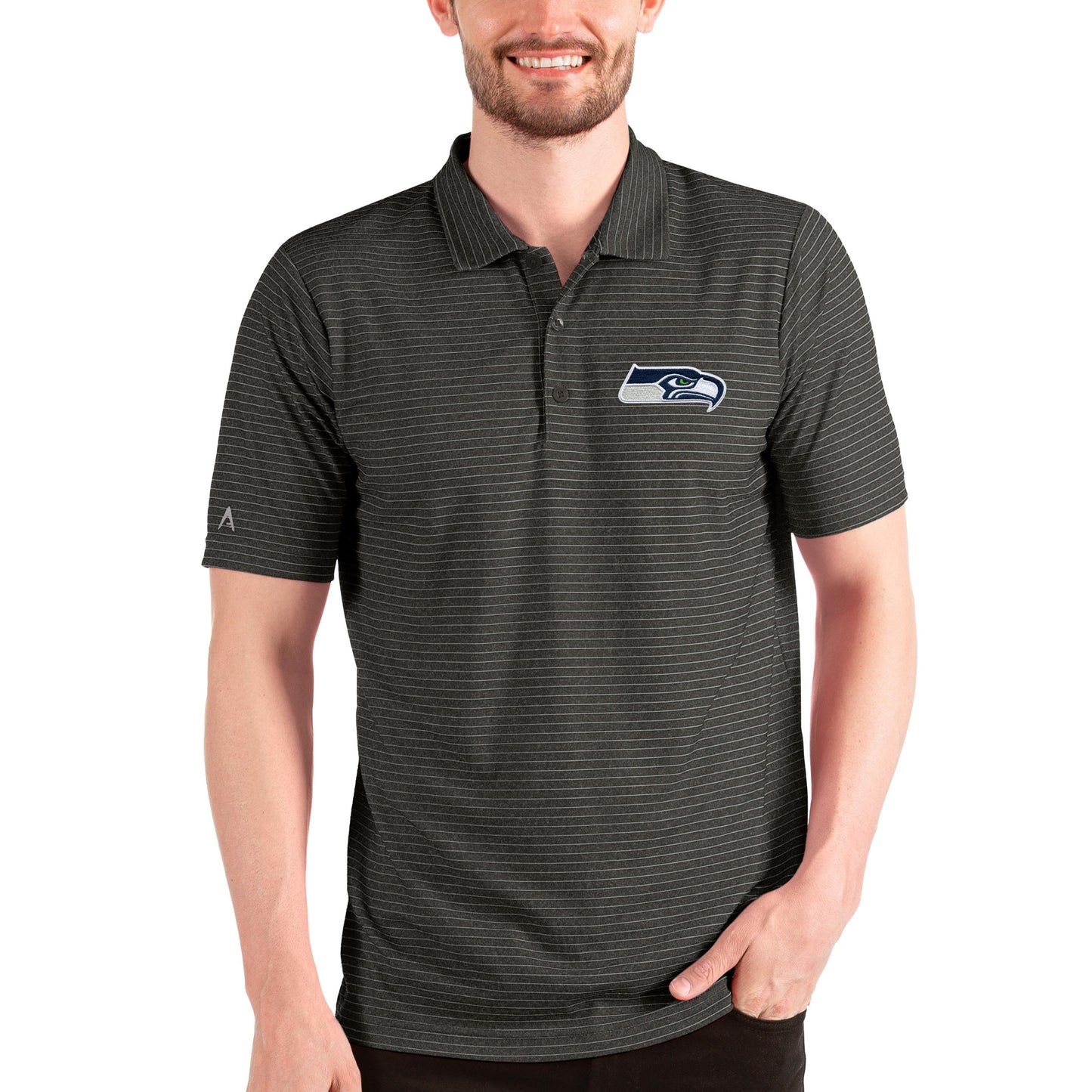 Men's Antigua Heathered Black/Silver Seattle Seahawks Esteem Polo