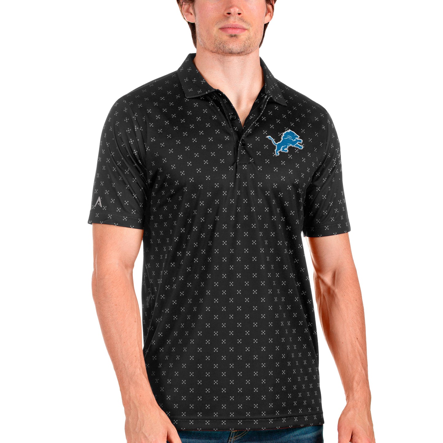 Men's Antigua Black Detroit Lions Spark Polo