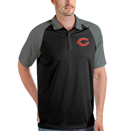 Men's Antigua Black/Steel Chicago Bears Nova Polo