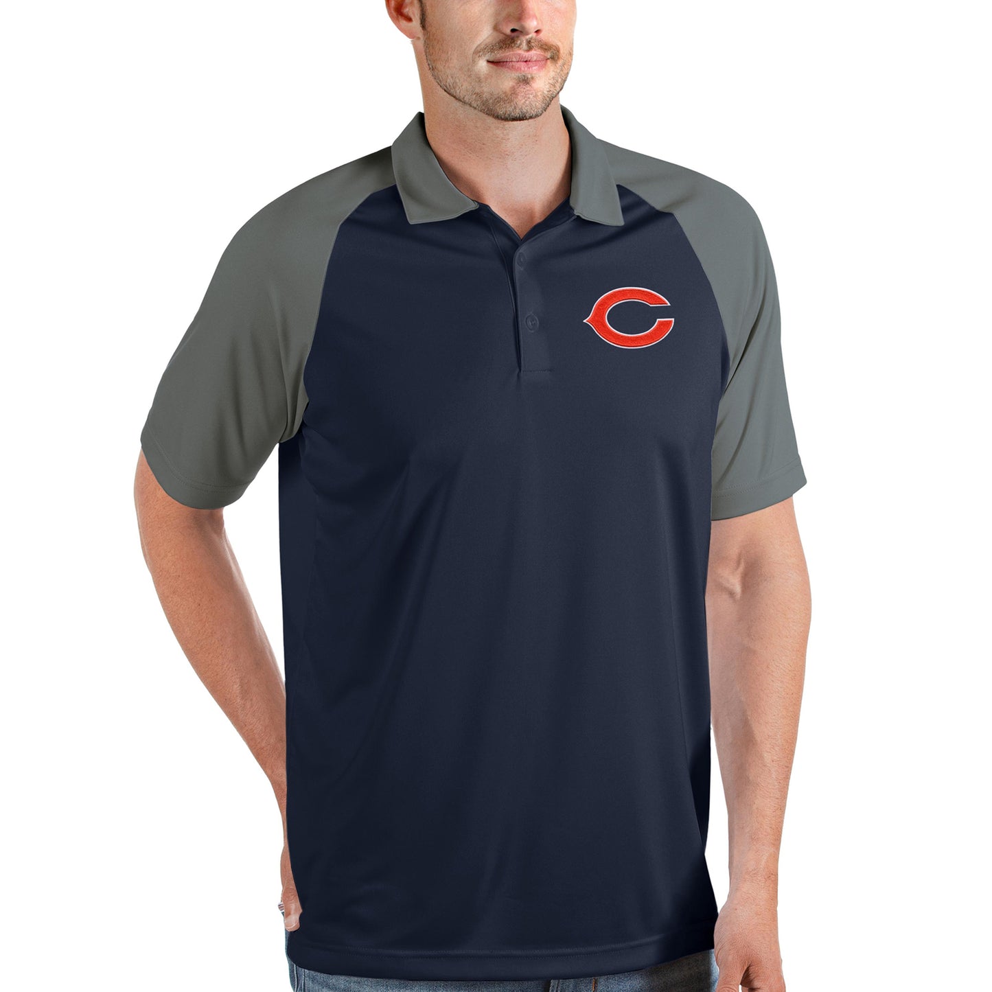 Men's Antigua Navy/Steel Chicago Bears Nova Polo