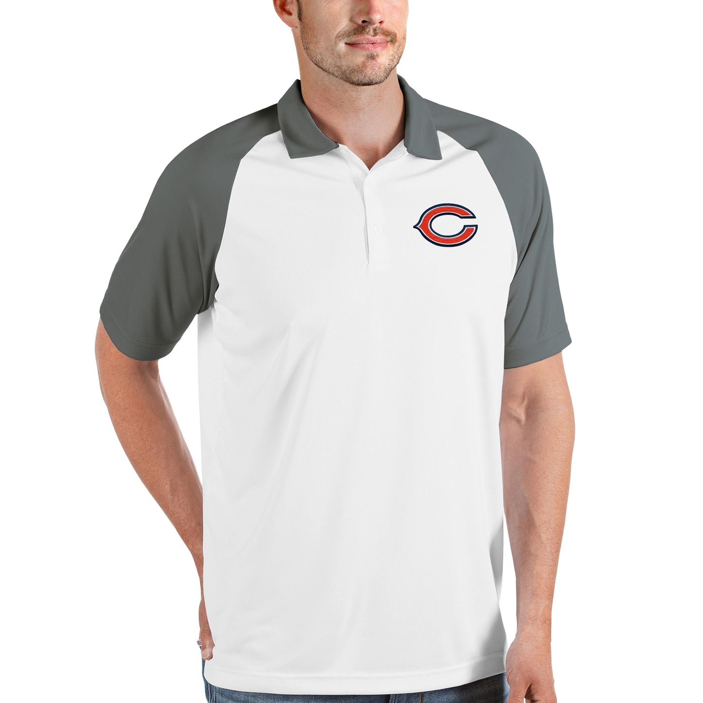 Men's Antigua White/Steel Chicago Bears Nova Polo