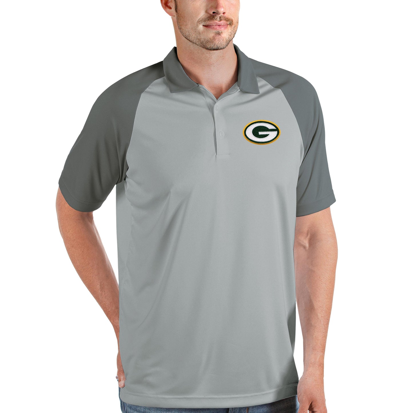 Men's Antigua Gray/Steel Green Bay Packers Nova Polo