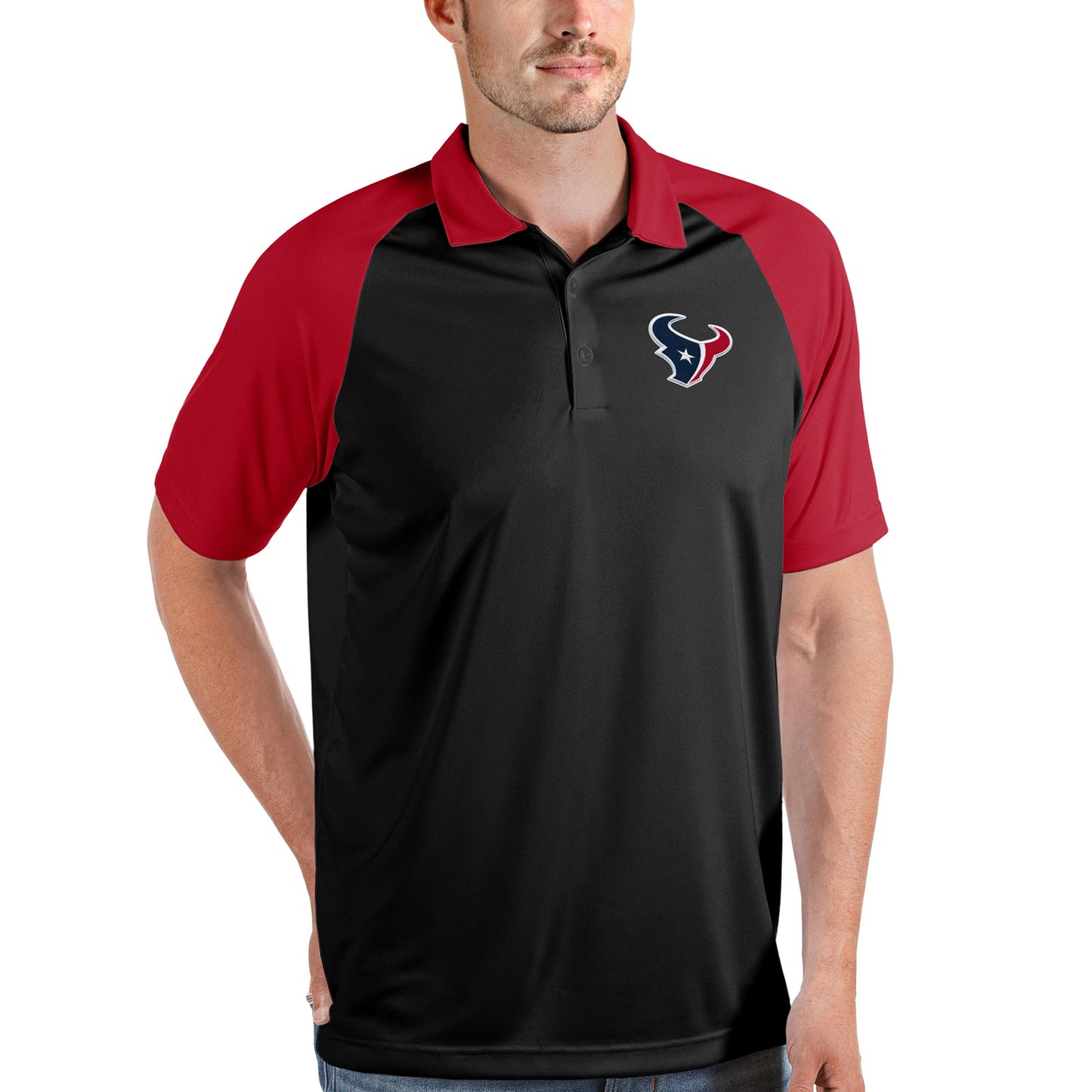 Men's Antigua Black/Red Houston Texans Nova Polo