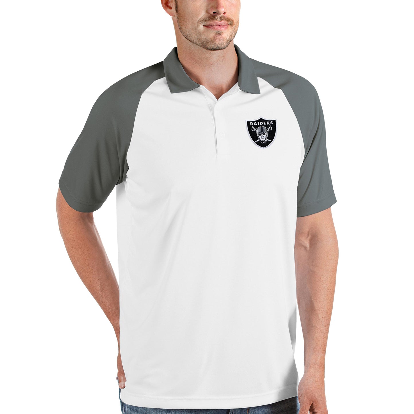 Men's Antigua White/Steel Las Vegas Raiders Nova Polo