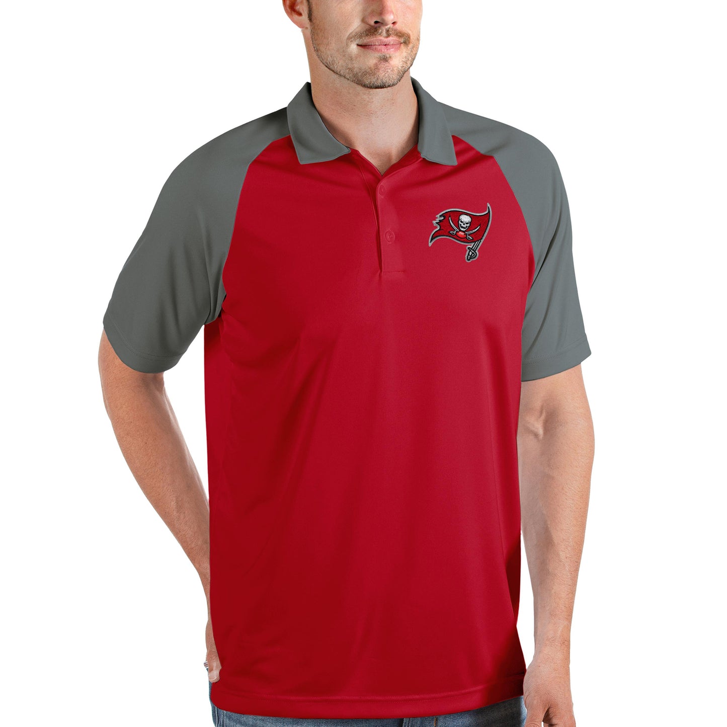 Men's Antigua Red/Steel Tampa Bay Buccaneers Nova Polo