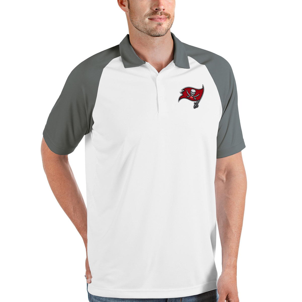 Men's Antigua White/Steel Tampa Bay Buccaneers Nova Polo