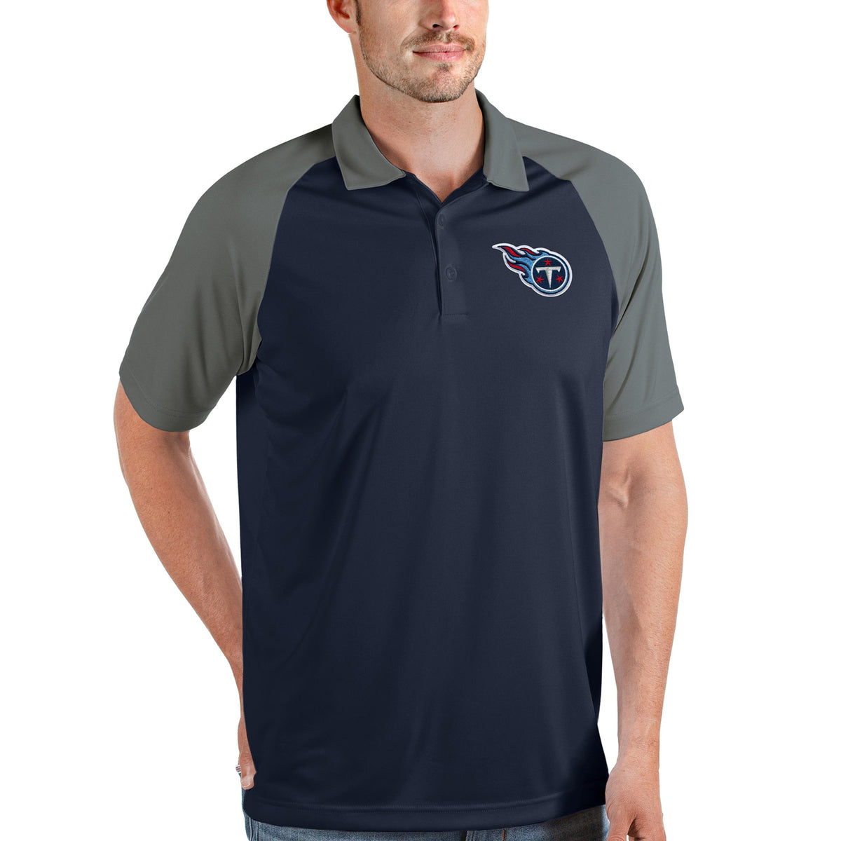 Men's Antigua Navy/Steel Tennessee Titans Nova Polo