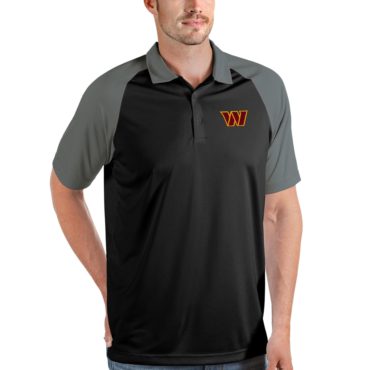 Men's Antigua Black/Steel Washington Commanders Nova Polo