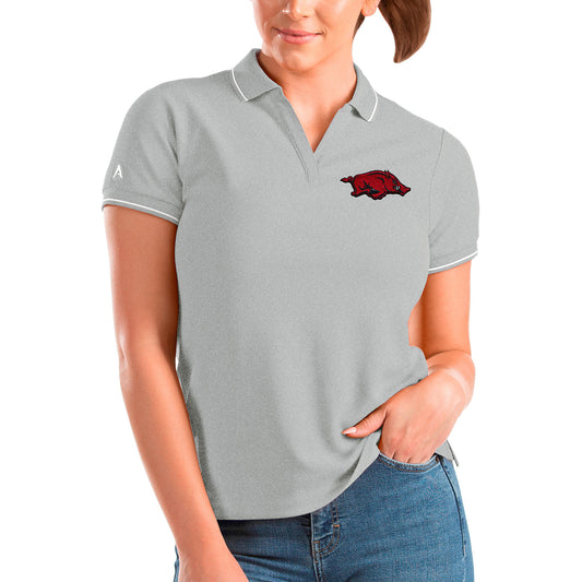 Women's Antigua Heathered Gray Arkansas Razorbacks Affluent Polo