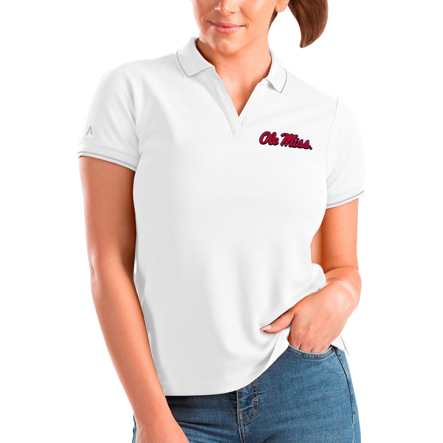 Women's Antigua White Ole Miss Rebels Affluent Polo