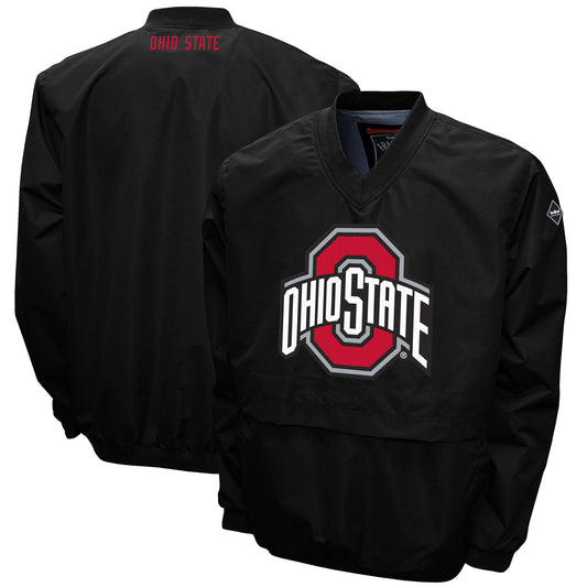 Men's Franchise Club Black Ohio State Buckeyes Big Logo Windshell V-Neck Pullover Jacket