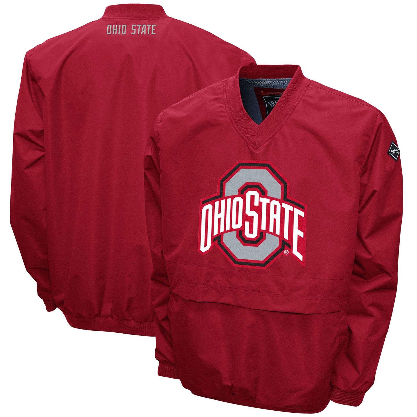 Men's Franchise Club Scarlet Ohio State Buckeyes Big Logo Windshell V-Neck Pullover Jacket