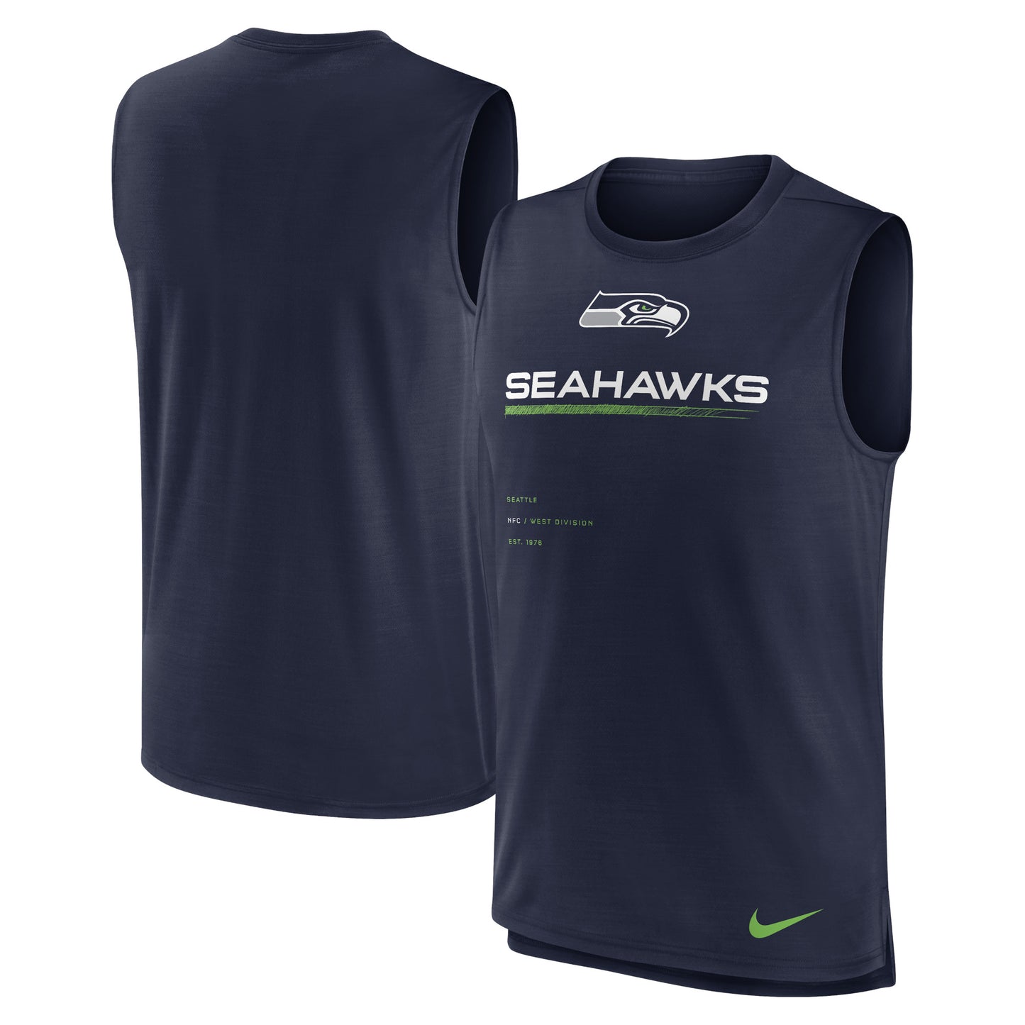 Men's Nike College Navy Seattle Seahawks Muscle Trainer Tank Top