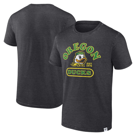 Men's Fanatics Heather Charcoal Oregon Ducks Old-School Pill Enzyme Washed T-Shirt