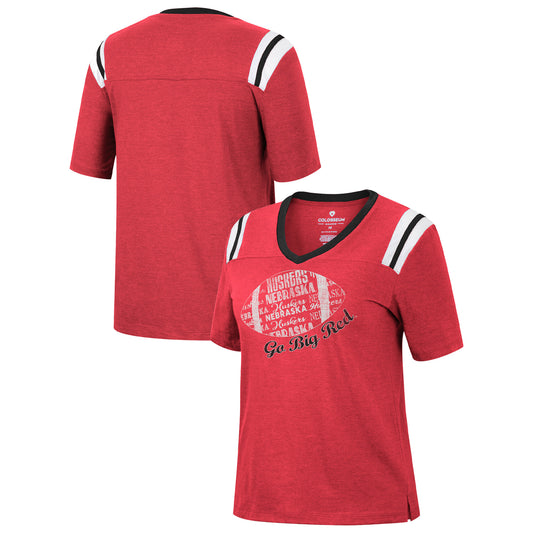 Women's Colosseum Heathered Scarlet Nebraska Huskers 15 Min Early Football V-Neck T-Shirt