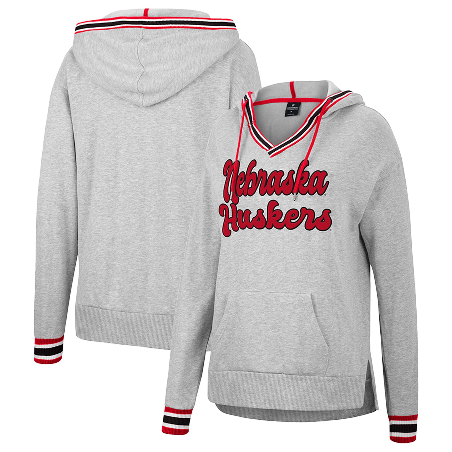 Women's Colosseum Heathered Gray Nebraska Huskers Andy V-Neck Pullover Hoodie