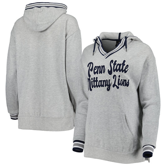 Women's Colosseum Heathered Gray Penn State Nittany Lions Andy V-Neck Pullover Hoodie